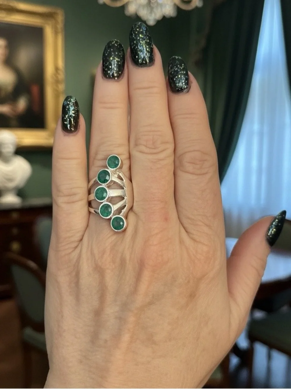 Genuine Emerald Green Multi-Stone Sterling‎ Silver Ring